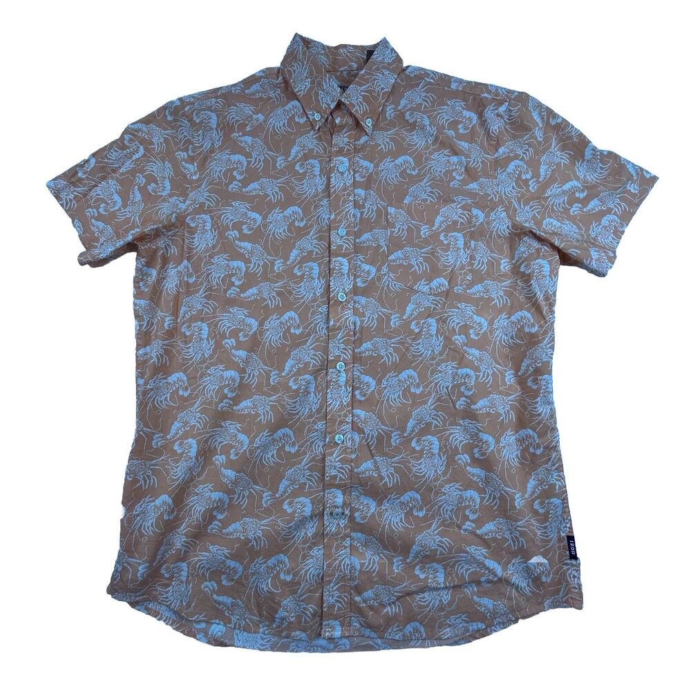 Izod Stretch Poplin Button Up Shirt Mens L Pale Orange All Over Print Lobsters